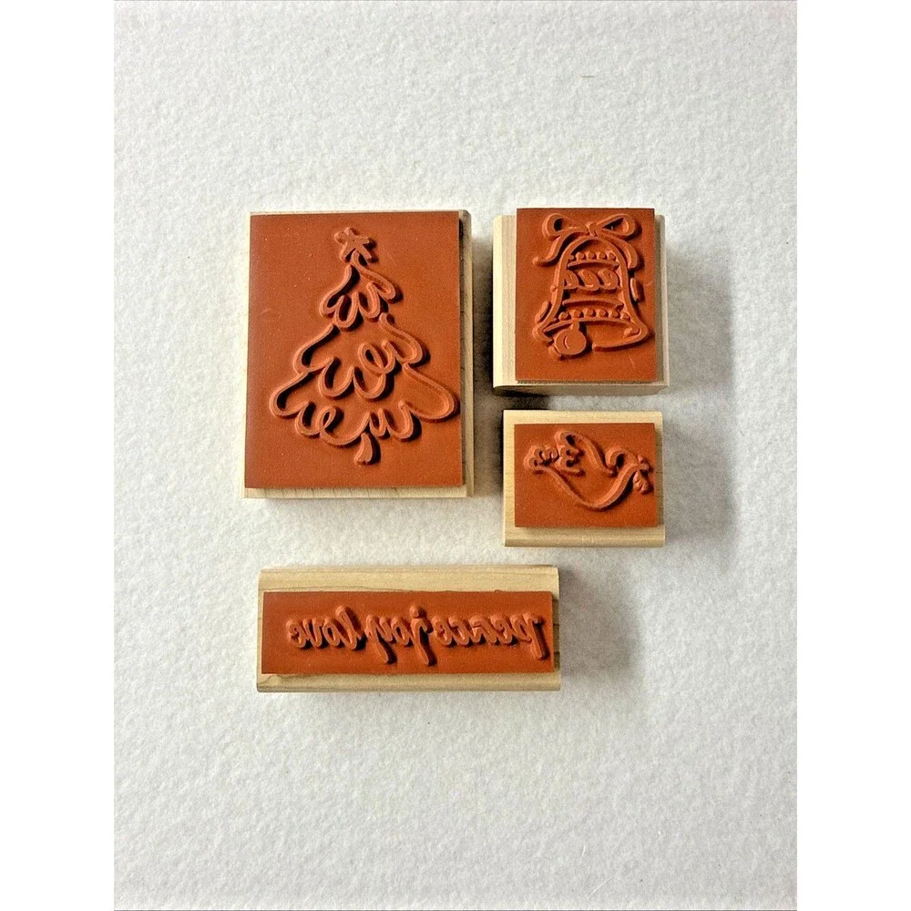 Stampin' Up! Christmas Peace 1995 Set 4 Wood Mount Rubber Stamps Dove Bell Tree